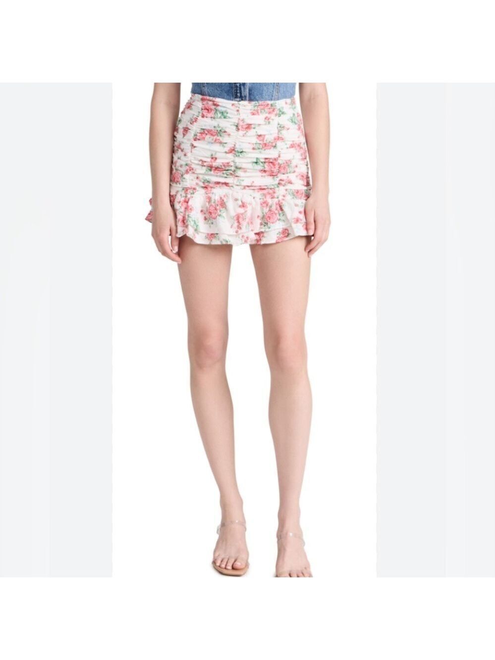 Endless Rose Revolve Linen Ruched Draped Ruffle Hem Mini Skirt - Picture 6 of 16